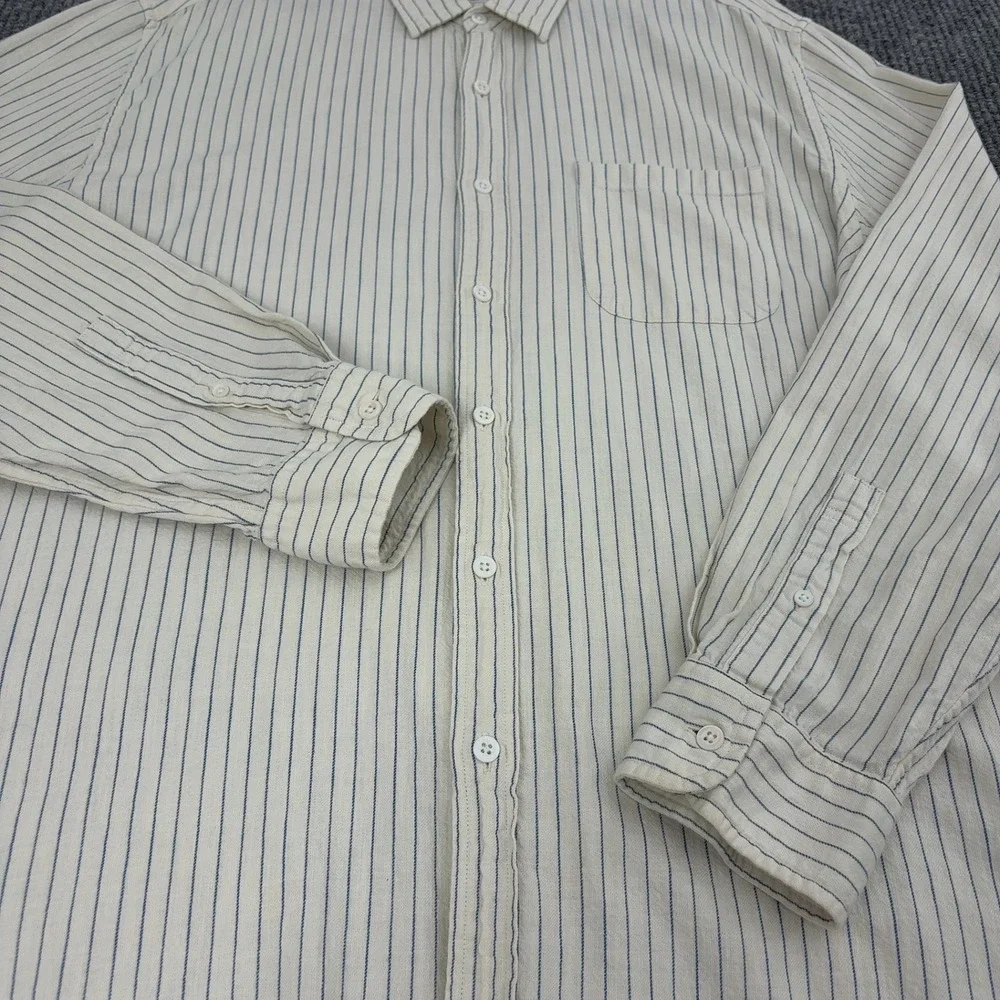 J Crew Button Down Shirt Mens XL Cream Cotton Striped Casual Preppy Classic